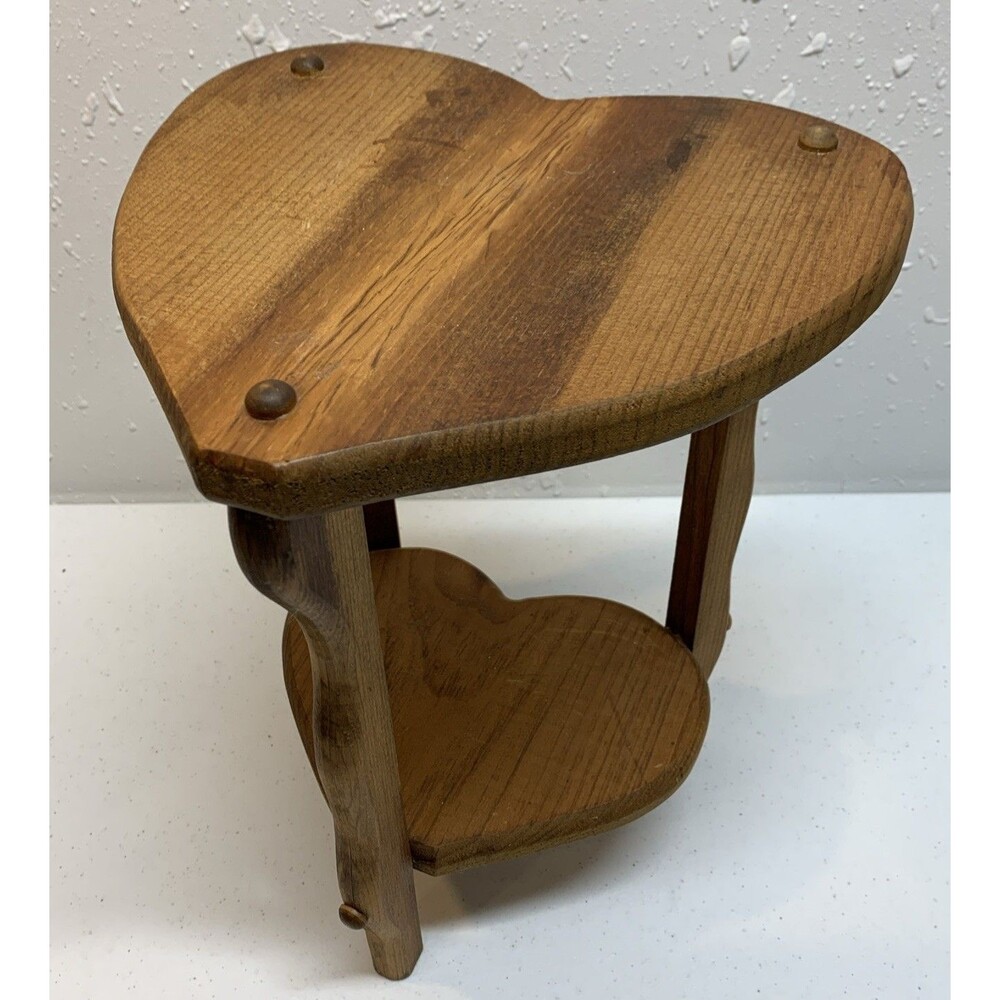 Vintage Country Cottage Farmhouse Heart Shaped Two Tier Table Plant Stand 13”